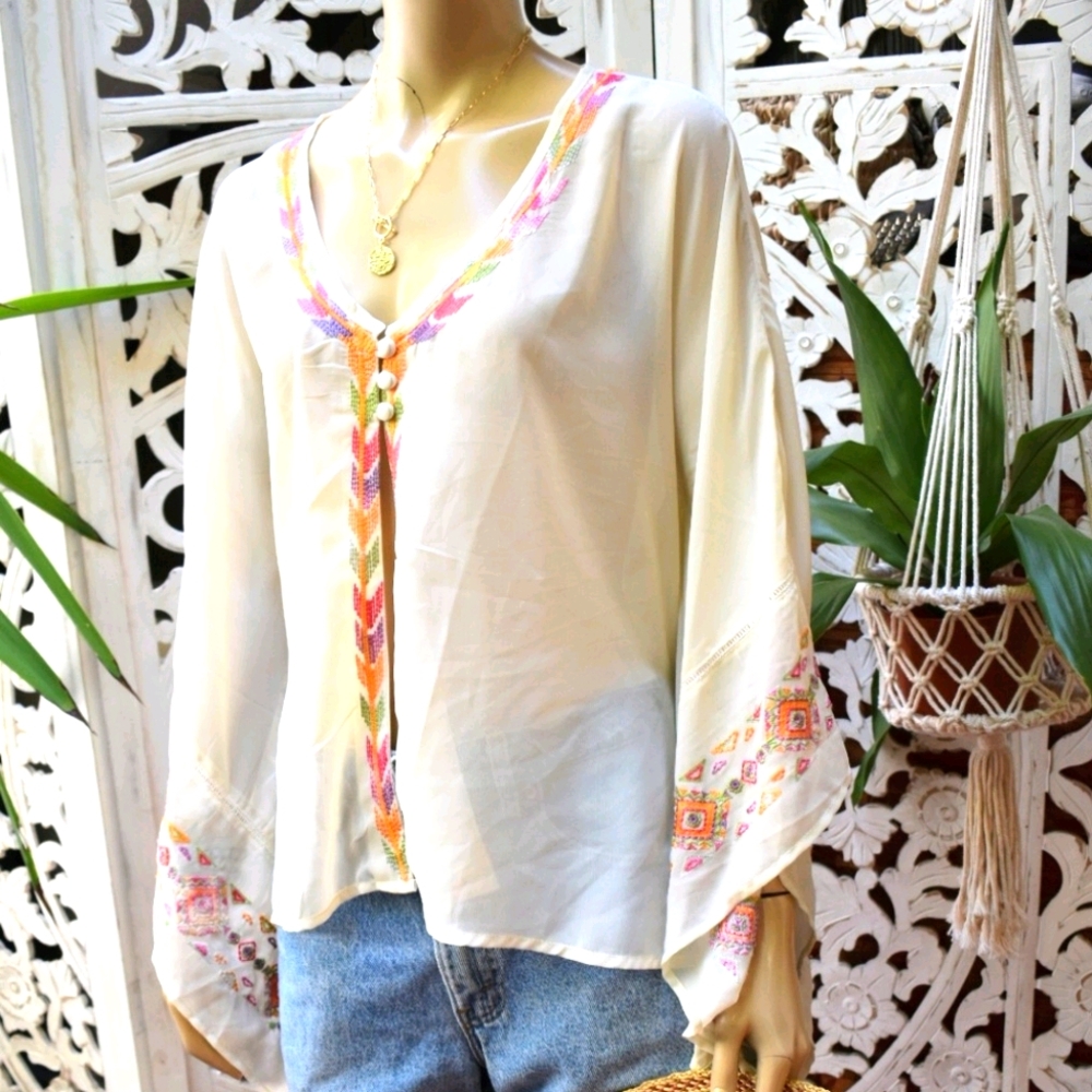 Angel sleeve boho blouse with embroidery